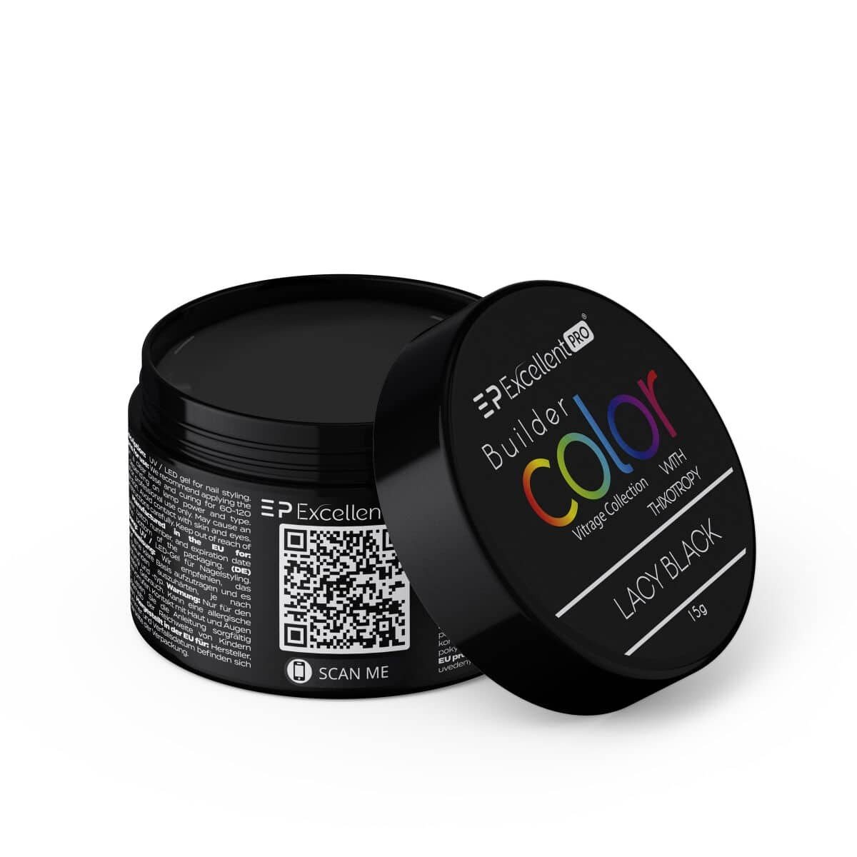 JustNails.pl Produkty do paznokci EXCELLENT PRO Żel budujący Builder Color With Thixotropy Vitrage Collection Lacy Black 15g