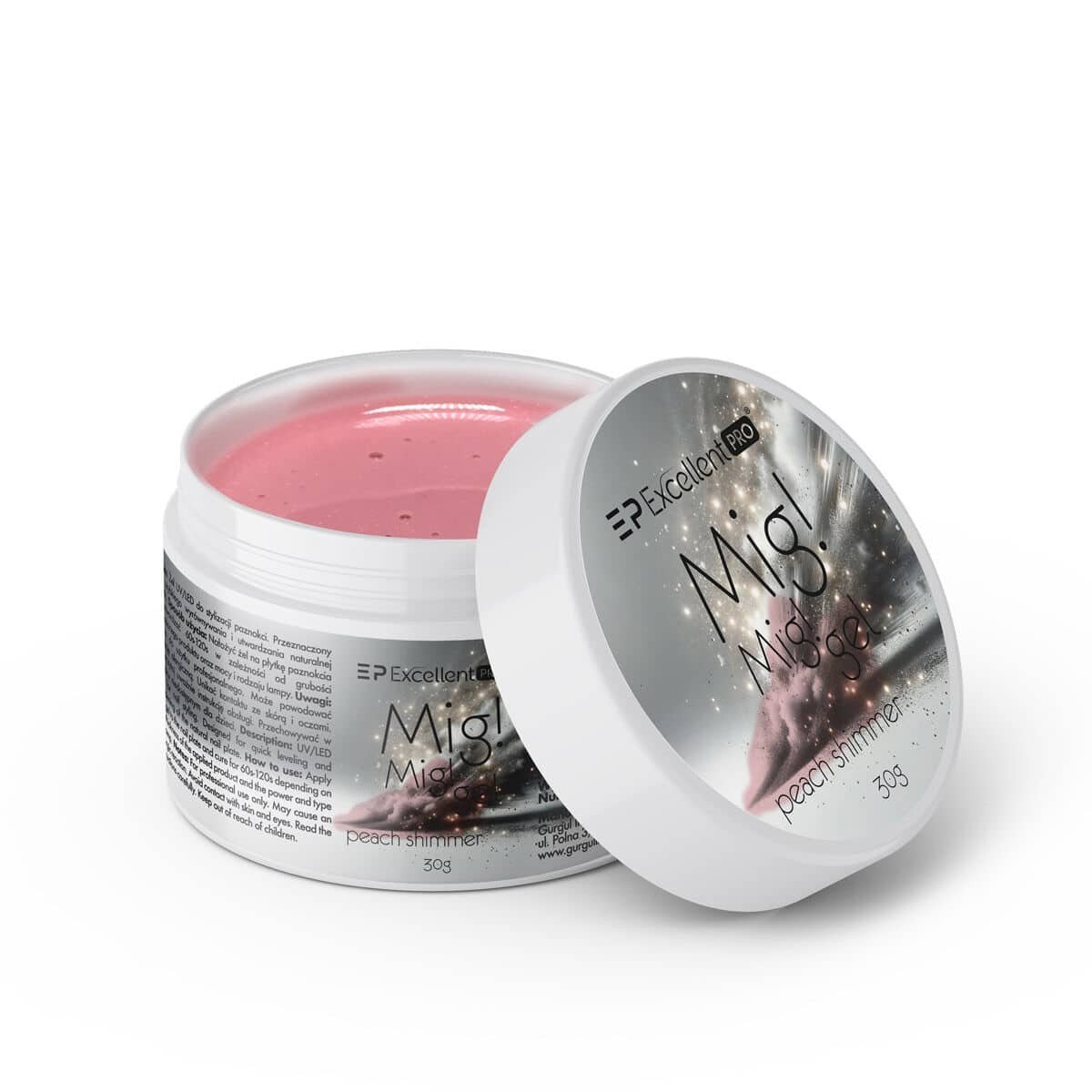 JustNails.pl JustNails Produkty do paznokci EXCELLENT PRO Żel budujący MIG! MIG! GEL Peach Shimmer 30g Żele budujące