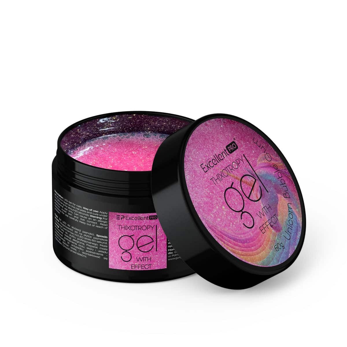 JustNails.pl Produkty do paznokci EXCELLENT PRO Żel budujący Thixotropy gel with effect Unicorn Bubble Gum 50g Żele budujące