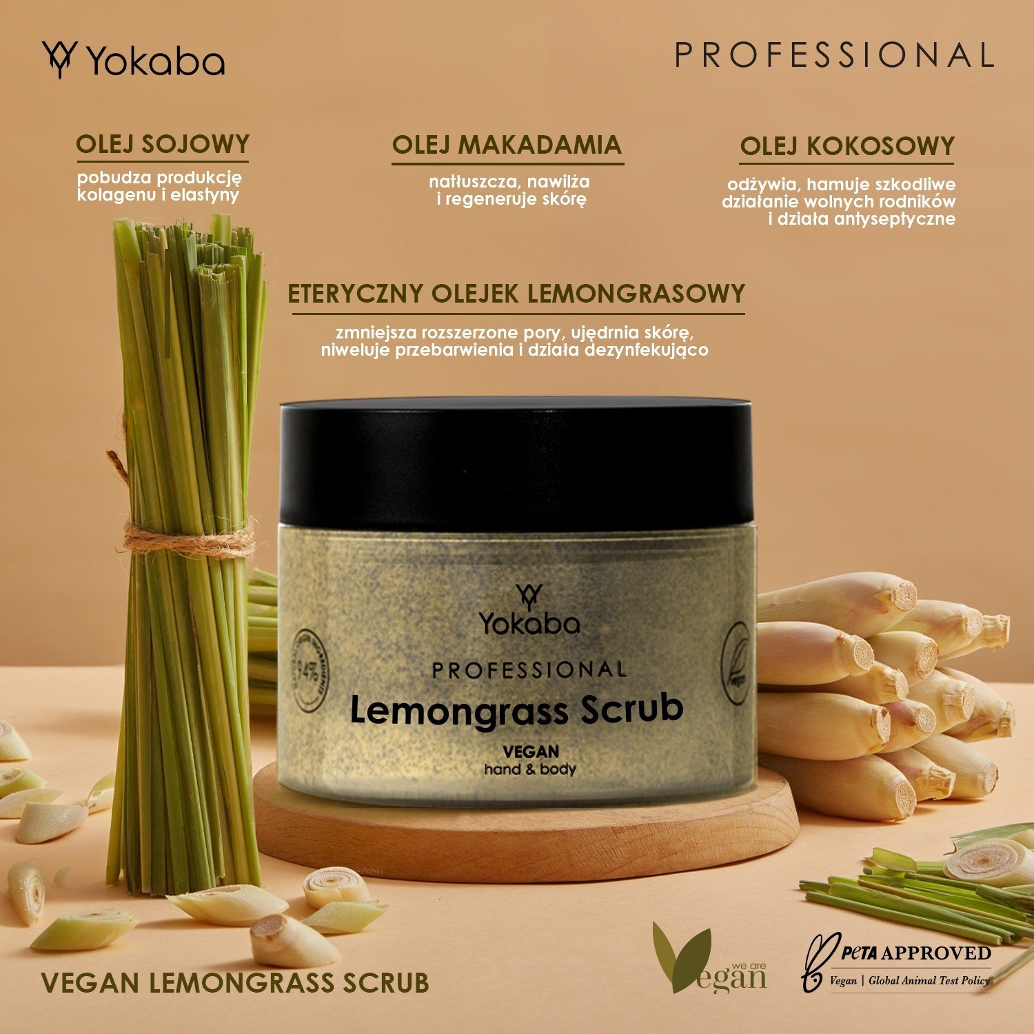 JustNails.pl Produkty do paznokci YOKABA Peeling Professional Hand&Body Lemongrass Scrub 200g